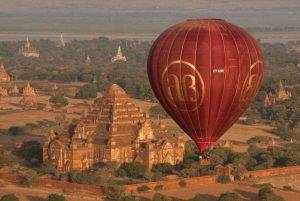 Balloons over Bagan and Irrawaddy river phto