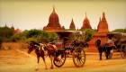 photo of two horse cart and bagan temples